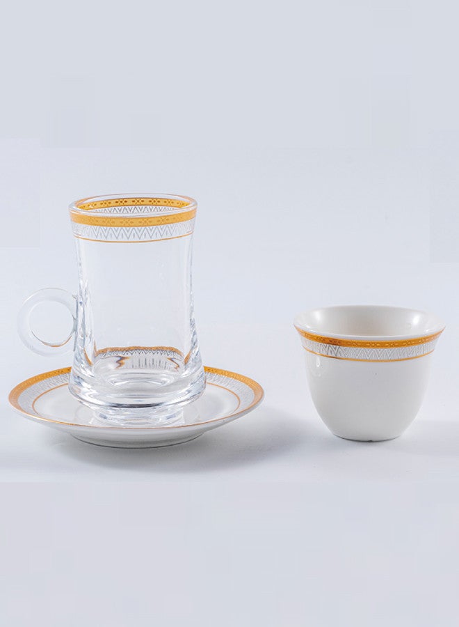 دوف طقم أكواب شاي وقهوة زجاجي و بورسلين مكون من 18 قطعة أبيض/ذهبي/شفاف، يخدم 6 أشخاص - Image 2