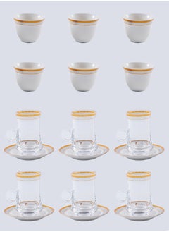 Dove 18-Piece Tea & Coffee Glass And Porcelain Set White/Gold/Clear, Serve for 6  - Image 1