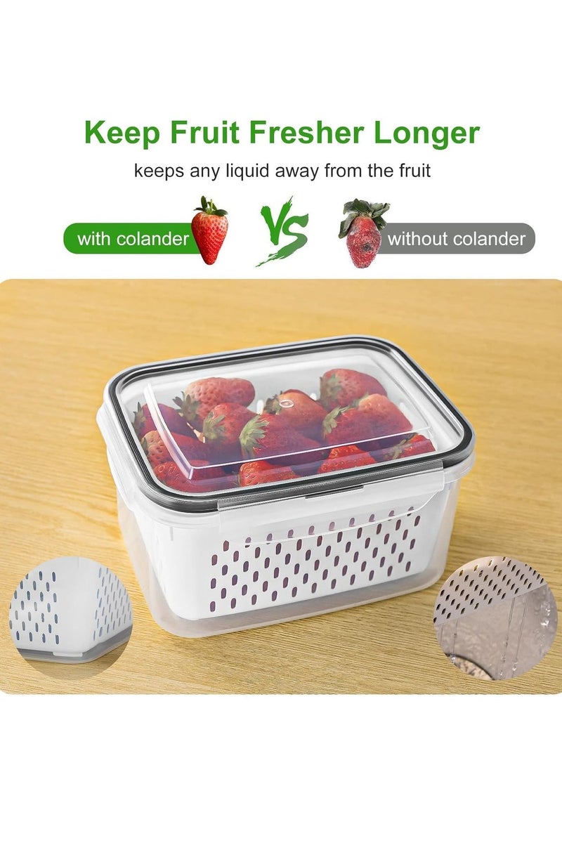 KOOKNA Plastic Food Containers Set 4PCS, Fridge Fruit and Vegetable Storage Containers with Removable Drain Basket and Lids, Airtight Plastic Produce Saver Boxes - Image 3