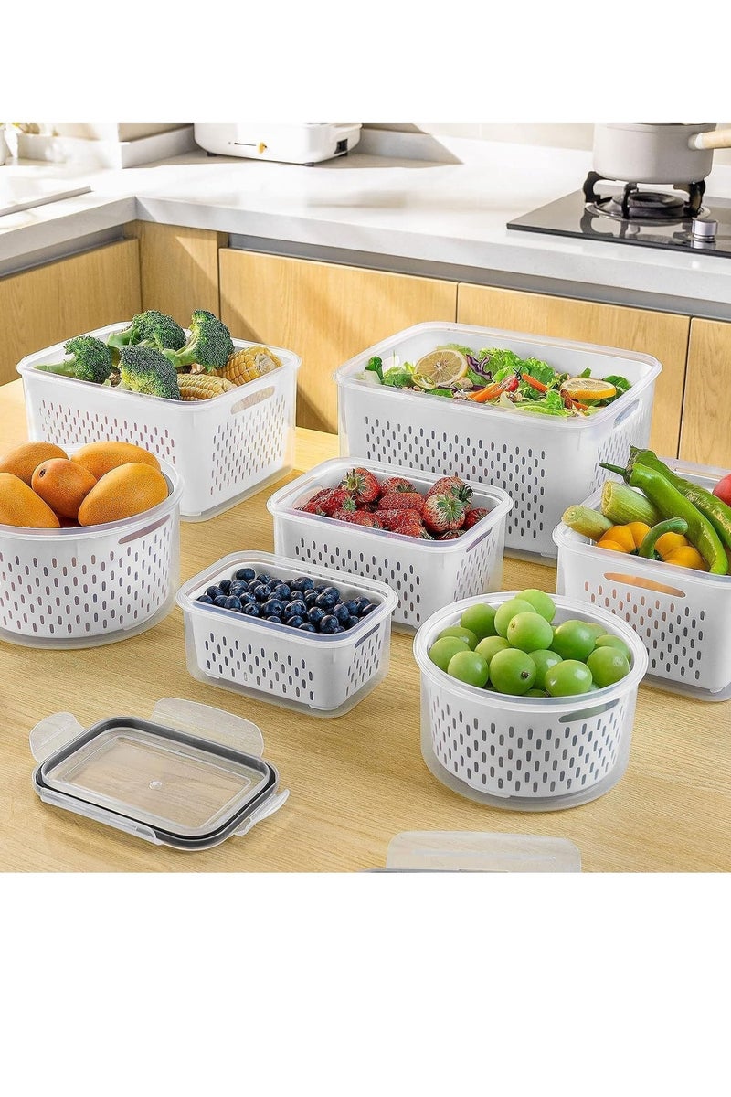 KOOKNA Plastic Food Containers Set 4PCS, Fridge Fruit and Vegetable Storage Containers with Removable Drain Basket and Lids, Airtight Plastic Produce Saver Boxes - Image 5