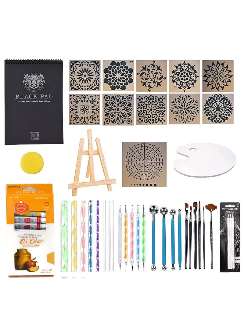 ArtBee ArtBee Mandala Dotting Tools Painting Kit - Rock Dot Paint Stencils Tool Set with Palette Easel Canvas Painting Brush Pencil for Nail Stone Mandala Arts Drawing Home Décor Activity  - Image 1