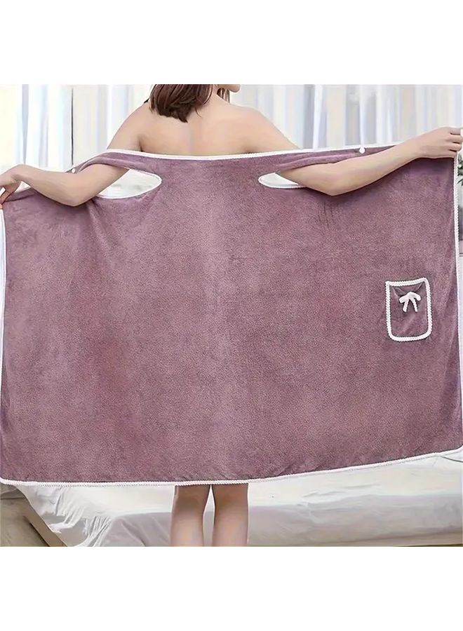Purple Coral Velvet Towel With Bow Neck Quick Drying Absorbent Hypoallergenic Spa Towel - Image 1