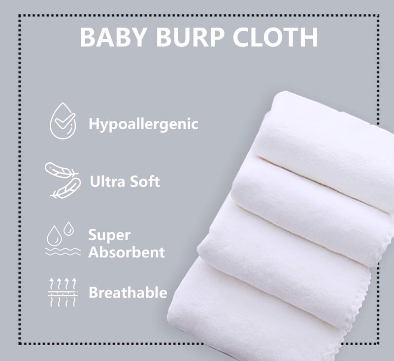 Spotted Play 8 Pack Large Burp Cloths for Baby - 20" by 10" Ultra Absorbent Burping Cloth, Baby Washcloths, Newborn Towel - Milk Spit Up Rags - Burpy for Unisex, Boy, Girl - Burp Cloths Set(White) - Image 2
