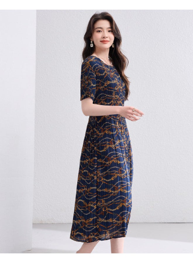 Tucano Summer Round Neck Short Sleeve High Elastic Chiffon Breathable Dress For Women - Image 1