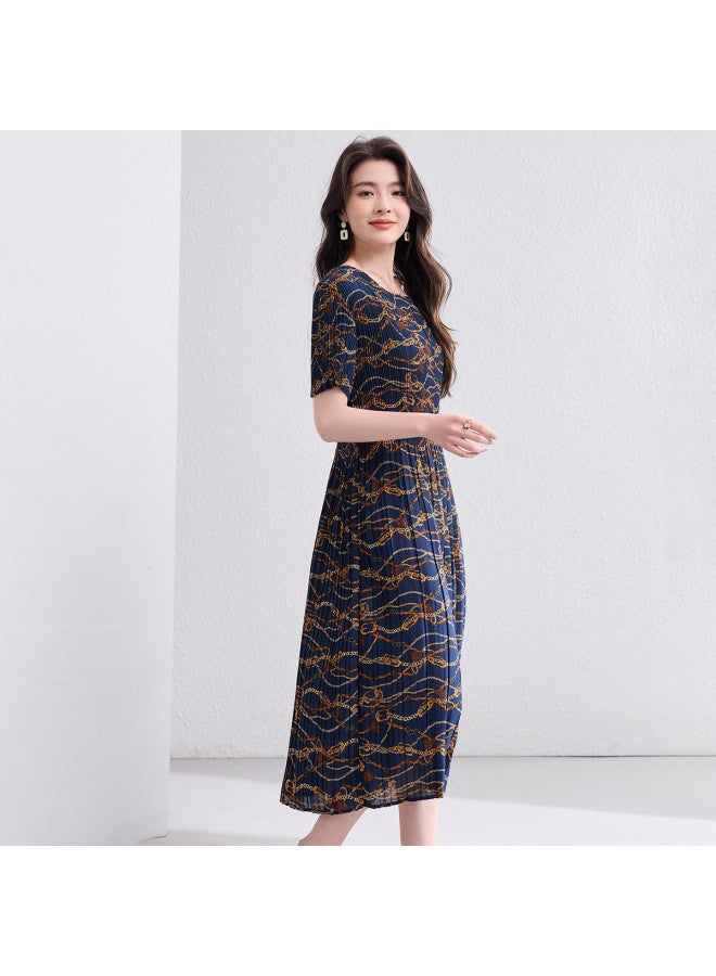 Tucano Summer Round Neck Short Sleeve High Elastic Chiffon Breathable Dress For Women - Image 2