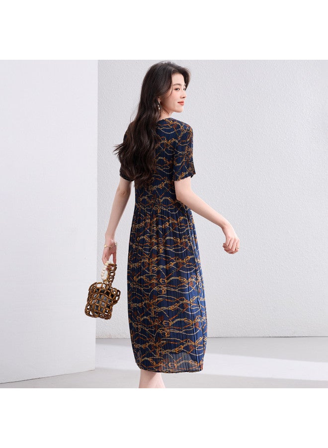 Tucano Summer Round Neck Short Sleeve High Elastic Chiffon Breathable Dress For Women - Image 5
