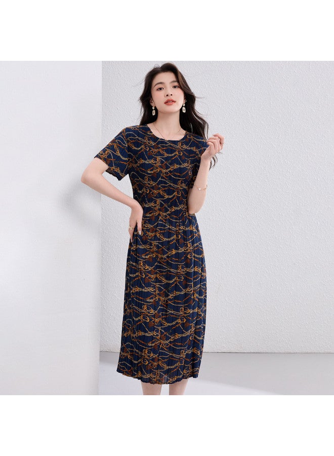 Tucano Summer Round Neck Short Sleeve High Elastic Chiffon Breathable Dress For Women - Image 4