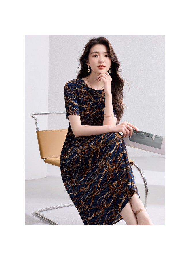 Tucano Summer Round Neck Short Sleeve High Elastic Chiffon Breathable Dress For Women - Image 3