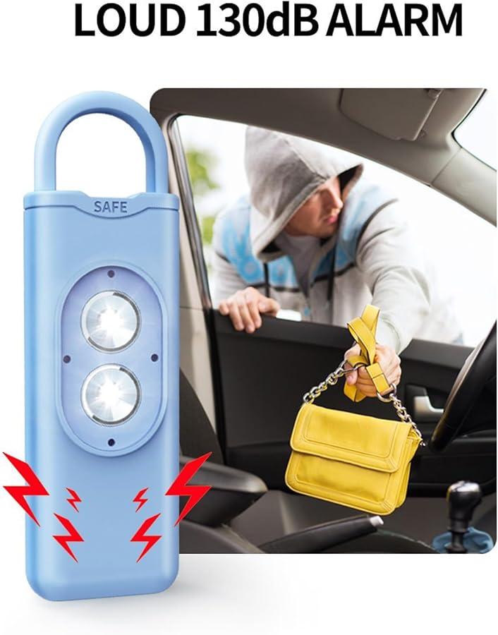White Personal Alarm Rechargeable with Bright LED Flashing and Loud Sound for Self Defense Keychain - Image 3