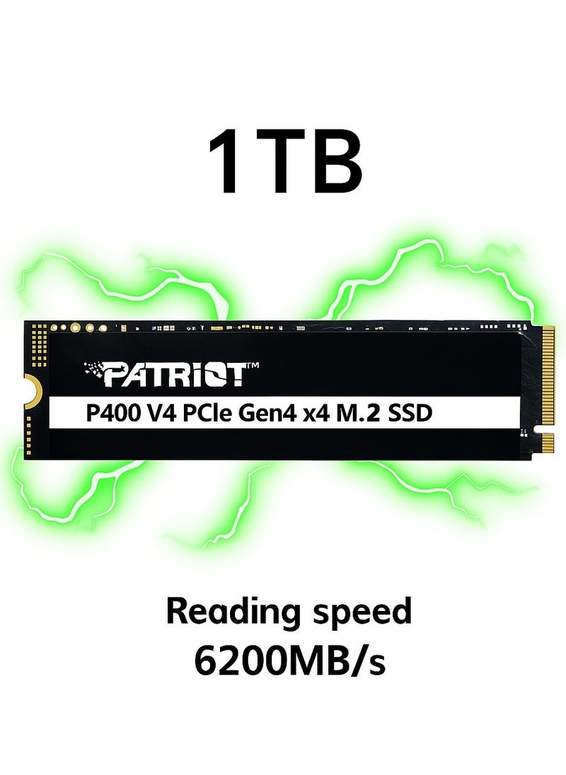 PATRIOT P400V4 1TB M.2 2280 NVMe Internal SSD, Up to 6200MB/s Read, 5200MB/s Write Speed, Gen 4.0x4 NVMe PCIe Performance,Compatible with PS5, Desktop computer, Laptop, Graphene Heat Shield, 1280TBW Endurance| P400V4-1TB  - Image 1