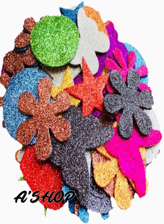 A'SHOP Mixed Shaped Glitter Eva Foam Big Stickers for Art & Craft for Kids (Set of 48 Pieces) - Image 1