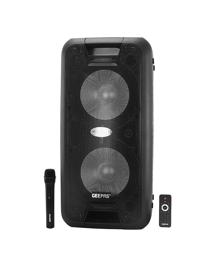 GEEPAS Portable And Rechargeable Professional Speaker- 10 Inch- Wireless Microphones, Battery Rechargeable | 50000 PMPO | Portable Woofer With Trolley Handle Black - Image 1