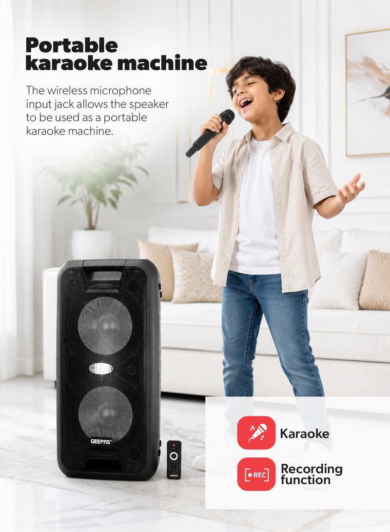 GEEPAS Portable And Rechargeable Professional Speaker- 10 Inch- Wireless Microphones, Battery Rechargeable | 50000 PMPO | Portable Woofer With Trolley Handle Black - Image 4