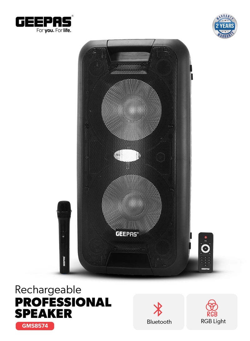 GEEPAS Portable And Rechargeable Professional Speaker- 10 Inch- Wireless Microphones, Battery Rechargeable | 50000 PMPO | Portable Woofer With Trolley Handle Black - Image 1