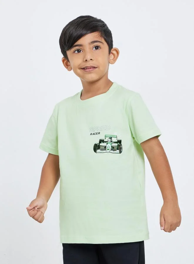 Styli Styli Boys Green Race Car Graphic T-Shirt