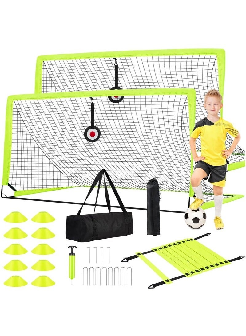 المؤسس مرمى كرة قدم - مجموعة من شبكتين لكرة القدم، مرمى كرة قدم منبثقة محمولة مقاس 6 × 4 قدم للفناء الخلفي - معدات تدريب كرة القدم مع كرة قدم وسلم ومخاريط - العاب للاطفال الصغار والشباب في الهواء الطلق - Image 1