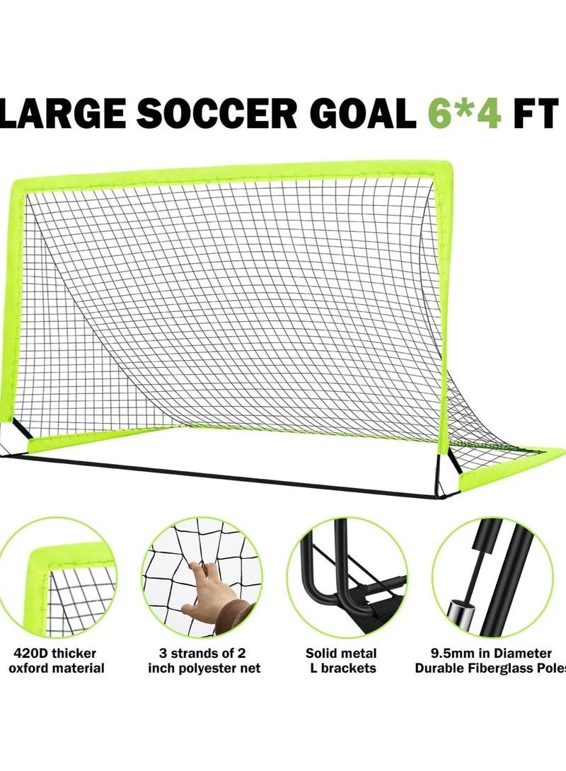 المؤسس مرمى كرة قدم - مجموعة من شبكتين لكرة القدم، مرمى كرة قدم منبثقة محمولة مقاس 6 × 4 قدم للفناء الخلفي - معدات تدريب كرة القدم مع كرة قدم وسلم ومخاريط - العاب للاطفال الصغار والشباب في الهواء الطلق - Image 4