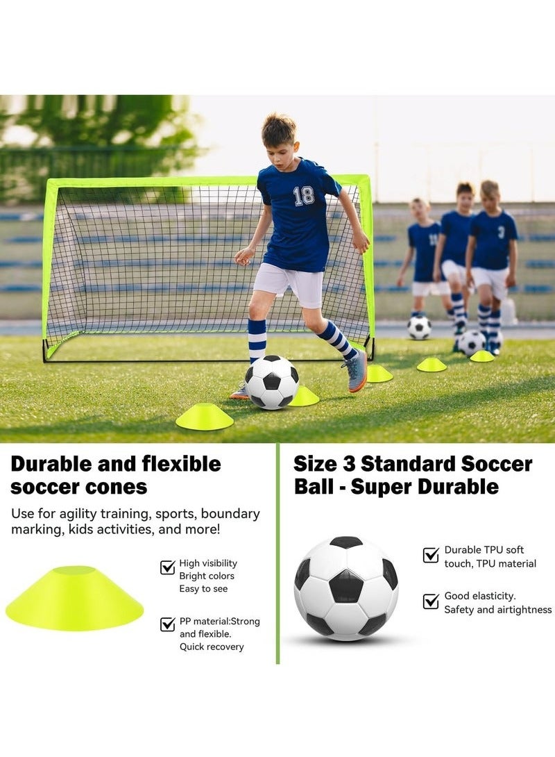 المؤسس مرمى كرة قدم - مجموعة من شبكتين لكرة القدم، مرمى كرة قدم منبثقة محمولة مقاس 6 × 4 قدم للفناء الخلفي - معدات تدريب كرة القدم مع كرة قدم وسلم ومخاريط - العاب للاطفال الصغار والشباب في الهواء الطلق - Image 5