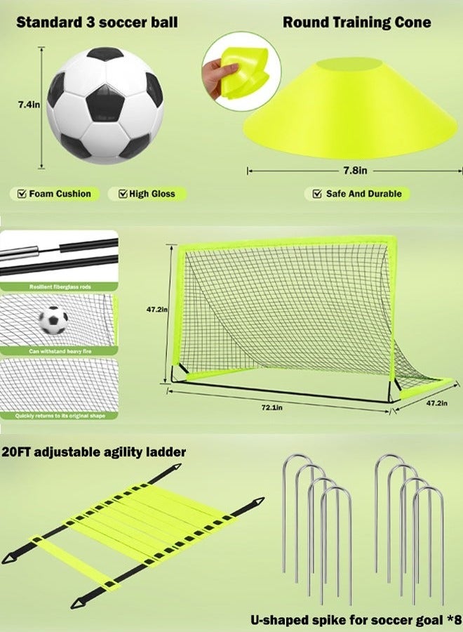 المؤسس مرمى كرة قدم - مجموعة من شبكتين لكرة القدم، مرمى كرة قدم منبثقة محمولة مقاس 6 × 4 قدم للفناء الخلفي - معدات تدريب كرة القدم مع كرة قدم وسلم ومخاريط - العاب للاطفال الصغار والشباب في الهواء الطلق - Image 3