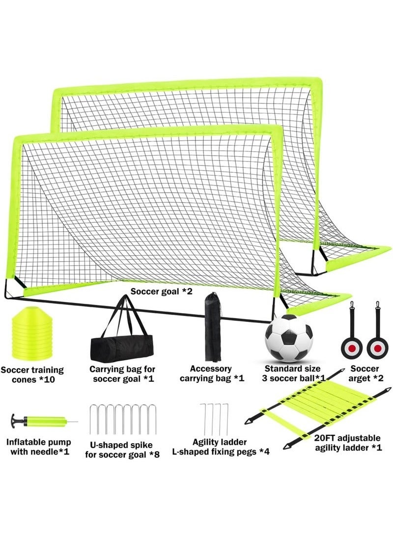 المؤسس مرمى كرة قدم - مجموعة من شبكتين لكرة القدم، مرمى كرة قدم منبثقة محمولة مقاس 6 × 4 قدم للفناء الخلفي - معدات تدريب كرة القدم مع كرة قدم وسلم ومخاريط - العاب للاطفال الصغار والشباب في الهواء الطلق - Image 2