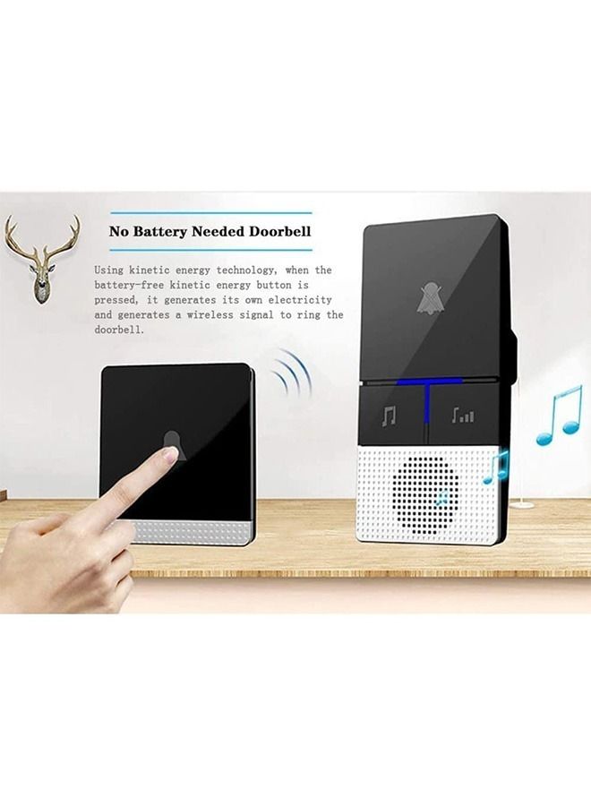 Wireless DoorBell No Battery Required Waterproof Door Bell Chime Kit 650ft Operating Range 4 Levels Volume 32 Melodies 1 Self-Powered Push Button and 1 Plug-in Receiver