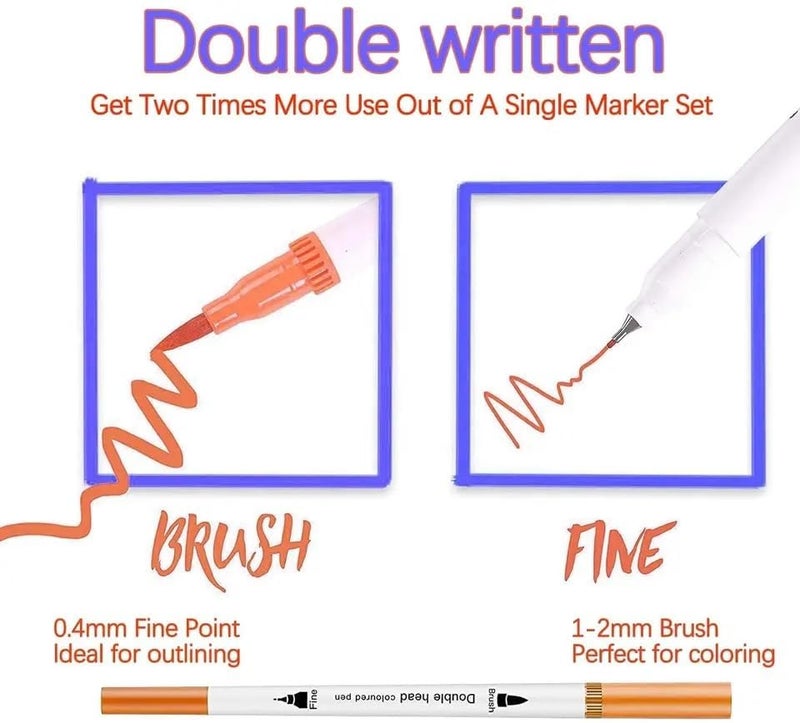 Generic Dual Tip Watercolour Brush Marker Set, Fine Liner & Flexible Brush Pens for Art & Calligraphy, pack of 12  - Image 4