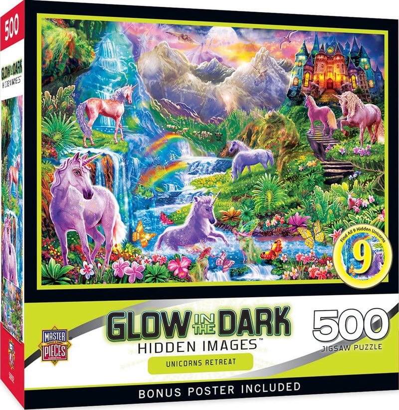 MasterPieces 500 Piece Jigsaw Puzzle Glows in the Dark Hidden Images Unicorns Retreat Fun for Adults Family Kids 15 x 21 - Image 2