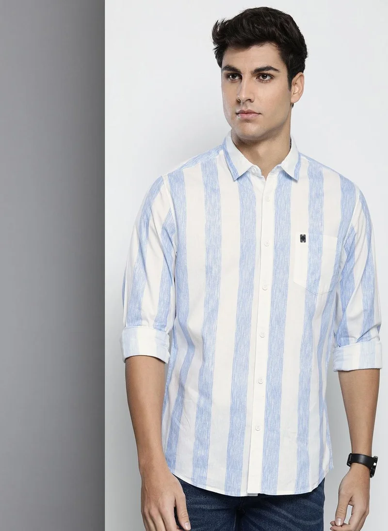 The Indian Garage Co Men Regular Fit Striped Full Sleeves Cutaway Collar Casual Shirt