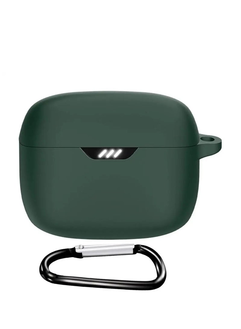 Case Compatible with JBL Tune Beam Shockproof Silicone Cover Earphone Pouch With Carabiner (Dark Green) - Image 2