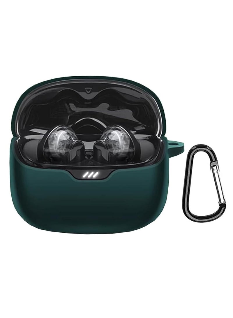 Case Compatible with JBL Tune Beam Shockproof Silicone Cover Earphone Pouch With Carabiner (Dark Green)  - Image 1