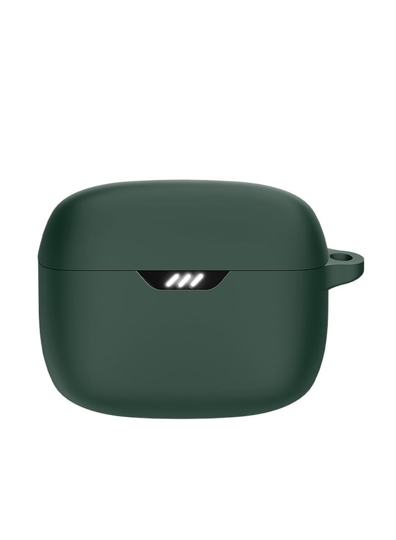 Case Compatible with JBL Tune Beam Shockproof Silicone Cover Earphone Pouch With Carabiner (Dark Green)  - Image 2