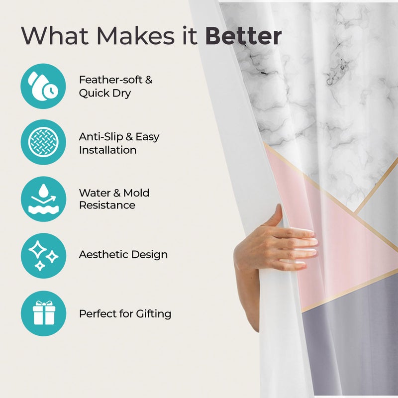 The Better Home ستارة دش أفضل منزل (180*220 سم) سجادة حمام (45*75 سم) وسجادة على شكل U (45*38 سم) | مجموعة ملحقات حمام 3 قطع | سجادة مضادة للانزلاق لارضية الحمام | مادة بوليستر مقاومة للماء | متعددة الألوان - Image 3