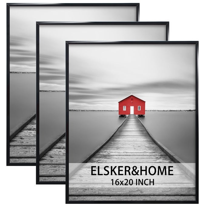 ELSKERHOME 16X20 FRAMES 16X20 PICTURE FRAMES 3 PACK FOR WALLPICTURE POSTER FRAME BLACK FOR HORIZONTAL OR VERTICAL WALL MOUNTING STURDY AND SCRATCHPROOF