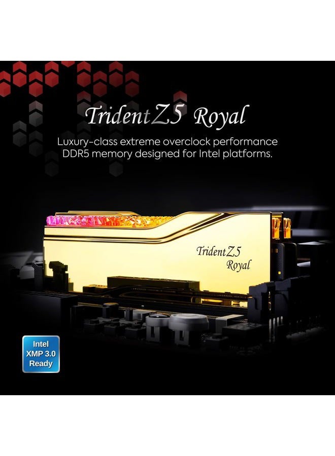 G.Skill Trident Z5 Royal Series DDR5 RAM (Intel XMP 3.0) 48GB (2x24GB) 7200MT/s CL36-46-46-115 1.35V Desktop Computer Memory U-DIMM - Gold (F5-7200J3646F24GX2-TR5G) - Image 2