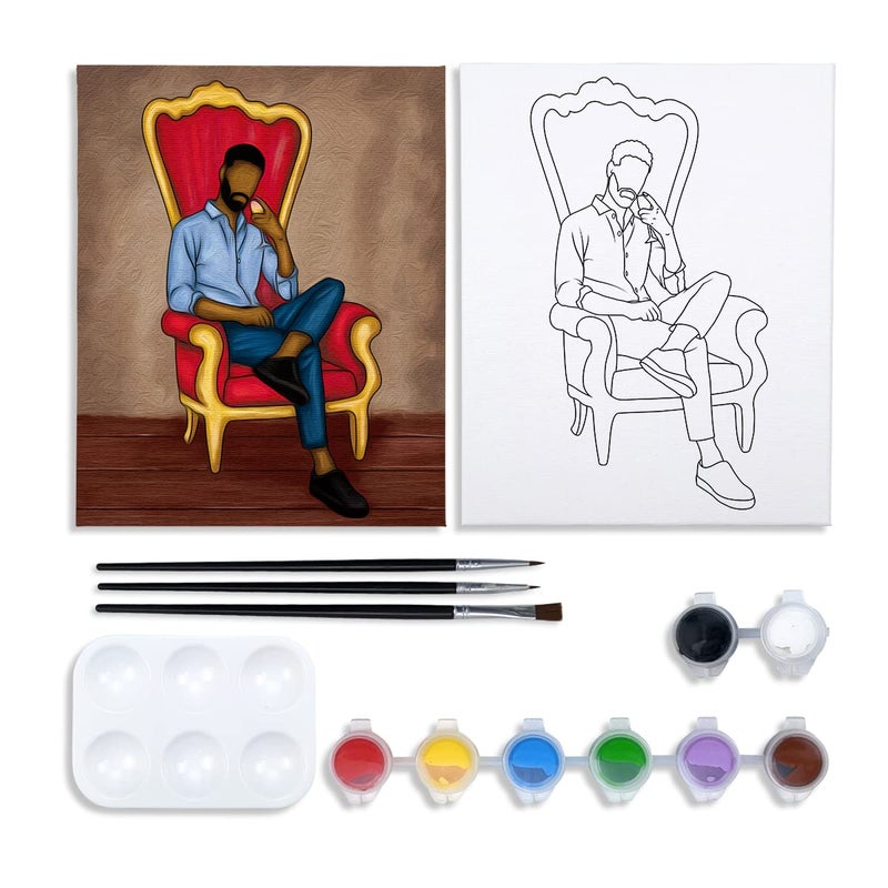 Canvas Painting Kit Pre Drawn Canvas for Painting for Adults Sip and Paint for Adults Date Night Party Supplies Afro Boy King Paint Art Set Fathers Day Gift