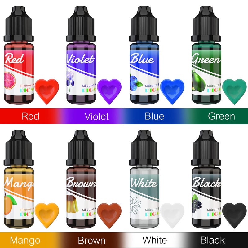 DecorRom Silicone Rubber Pigment - 8 Colors Liquid Silicone Coloring Dye for Silicone Mold Making, Molding and Casting - Vibrant Silicone Color for Resin Molds Making, Statues DIY Manual Making - 10ml Each - Image 2