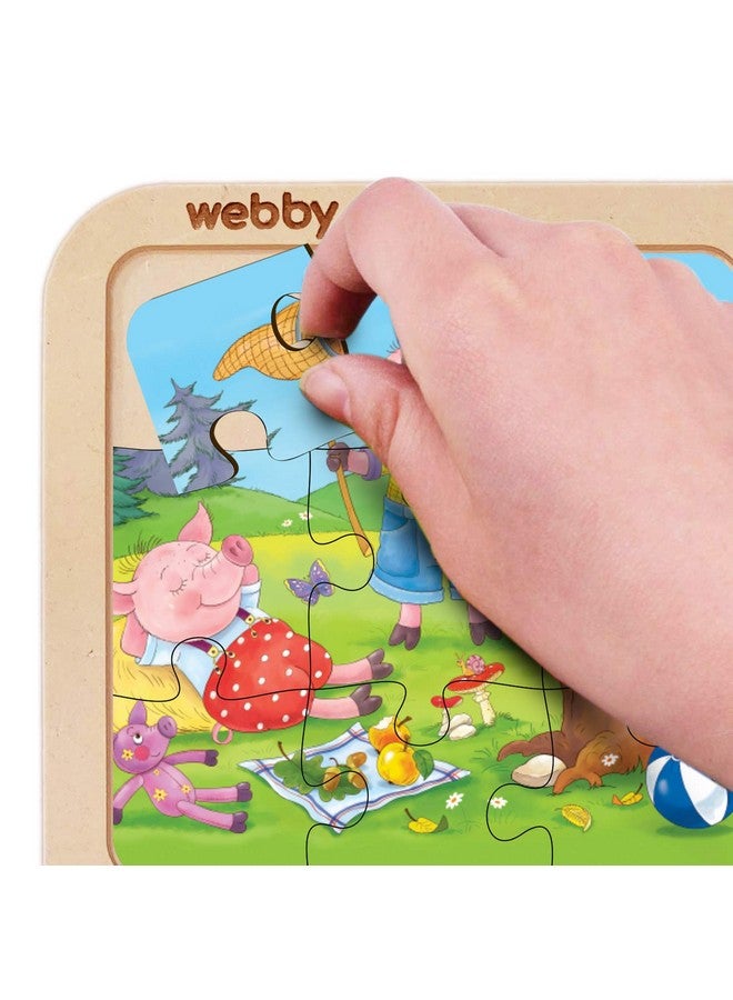 Webby Kids 4 in 1 The Three Little Pigs Wooden Puzzle Toy, 36 Pcs - Image 2