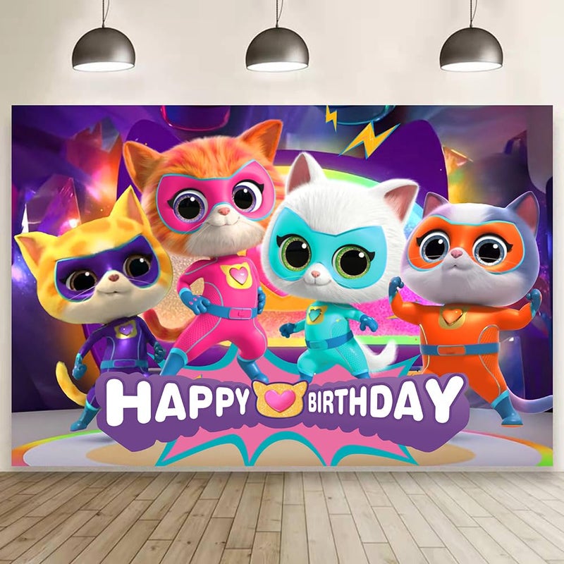 BNFUO Super Cats Birthday Decorations,Super Cats Happy party Banner Backdrop for Kids Birthday Party Supplies (5x3ft) - Image 1