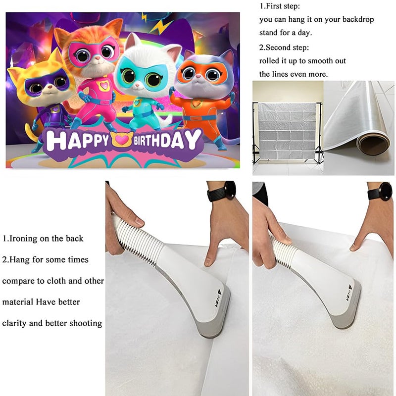 BNFUO Super Cats Birthday Decorations,Super Cats Happy party Banner Backdrop for Kids Birthday Party Supplies (5x3ft) - Image 4