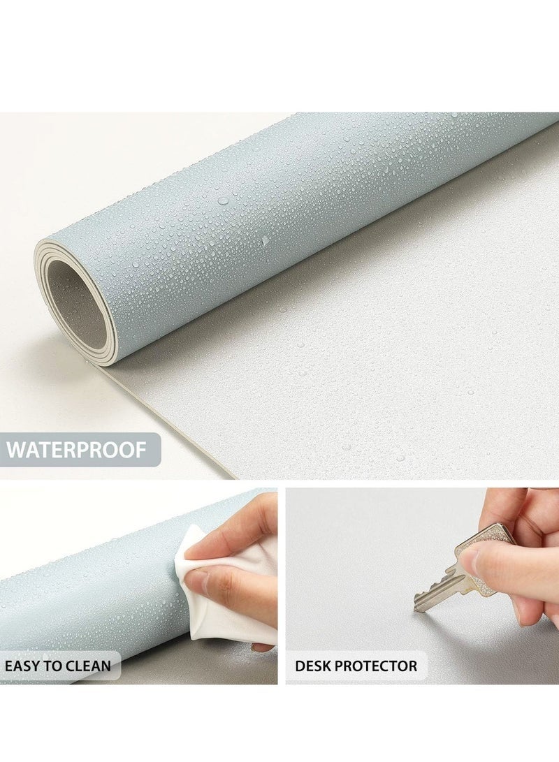 YUJA Large 80×40cm PU Leather Desk Pad, Non‑Slip Waterproof Desk Protector Mouse Mat, Writing Blotter for Gaming Office Home, Sky Blue & Grey - Image 3