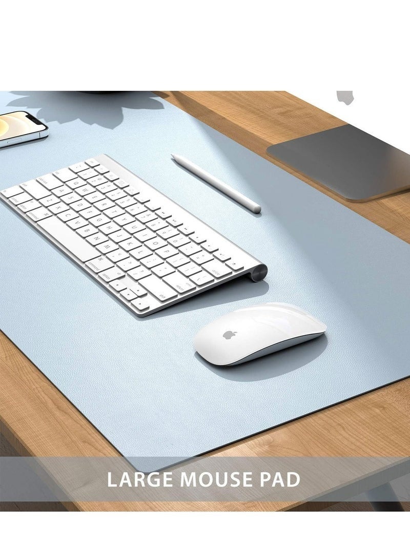 YUJA Large 80×40cm PU Leather Desk Pad, Non‑Slip Waterproof Desk Protector Mouse Mat, Writing Blotter for Gaming Office Home, Sky Blue & Grey - Image 2