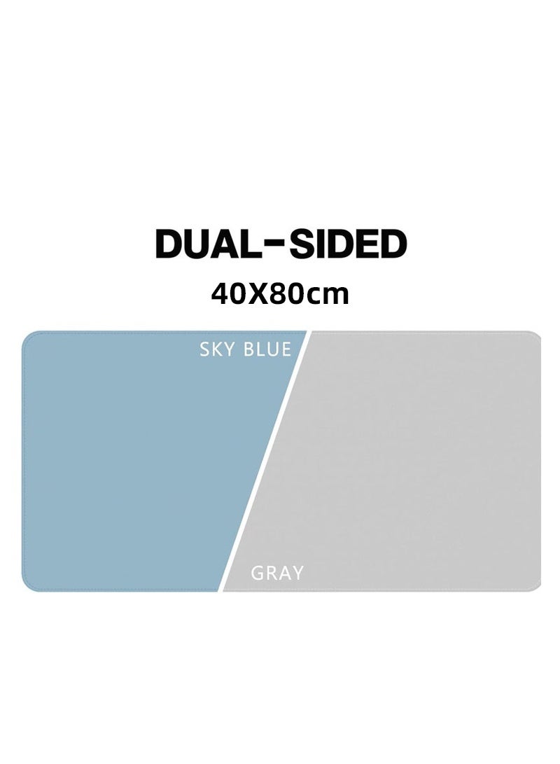 YUJA Large 80×40cm PU Leather Desk Pad, Non‑Slip Waterproof Desk Protector Mouse Mat, Writing Blotter for Gaming Office Home, Sky Blue & Grey - Image 4