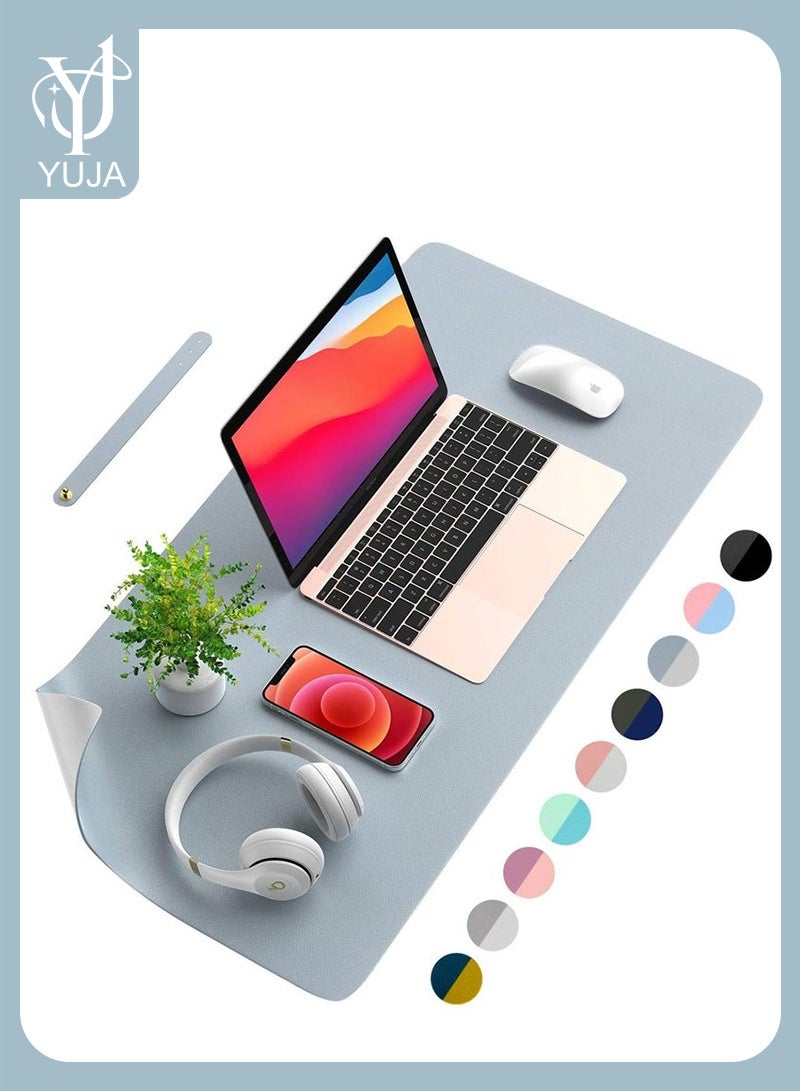 YUJA Large 80×40cm PU Leather Desk Pad, Non‑Slip Waterproof Desk Protector Mouse Mat, Writing Blotter for Gaming Office Home, Sky Blue & Grey - Image 1