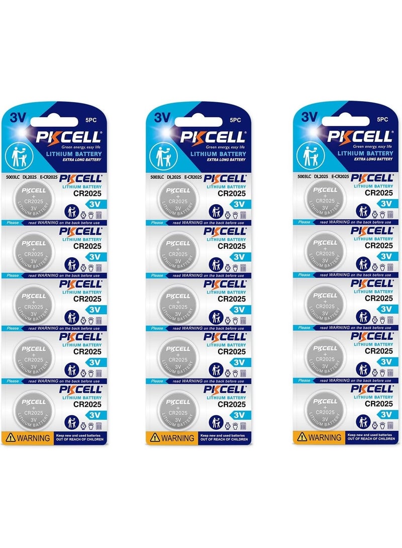 PKCELL CR2025 Batteries 3V Lithium Battery (15-Pack) - Image 1