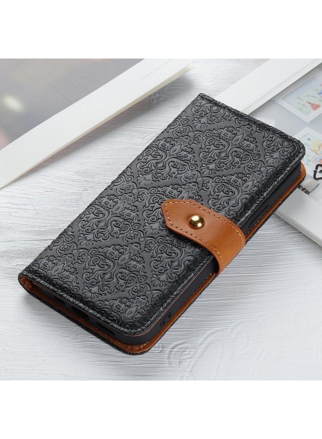 For Sony Xperia Ace II European Floral Embossed Copper Buckle Horizontal Flip PU Leather Case with Holder & Card Slots & Wallet & Photo Frame(Black)