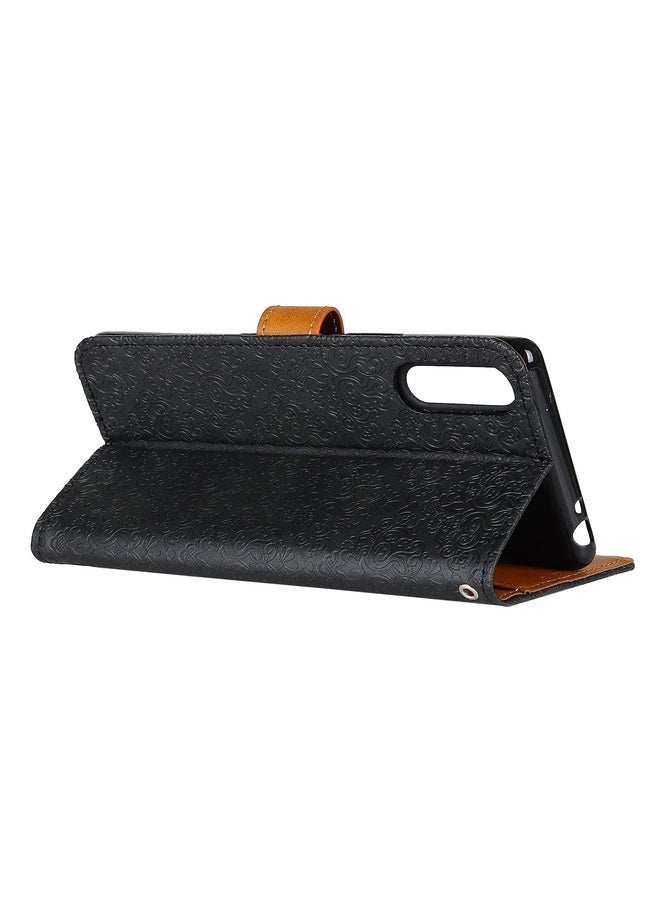 For Sony Xperia Ace II European Floral Embossed Copper Buckle Horizontal Flip PU Leather Case with Holder & Card Slots & Wallet & Photo Frame(Black)
