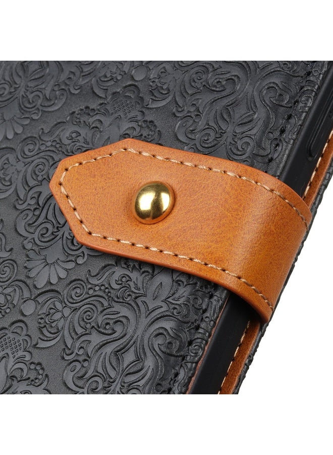 For Sony Xperia Ace II European Floral Embossed Copper Buckle Horizontal Flip PU Leather Case with Holder & Card Slots & Wallet & Photo Frame(Black)