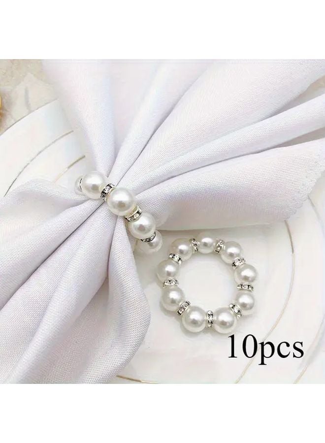 10pcs Elegant Pearl Napkin Rings For Wedding Party Decorations Formal Dining Accessories - Image 1