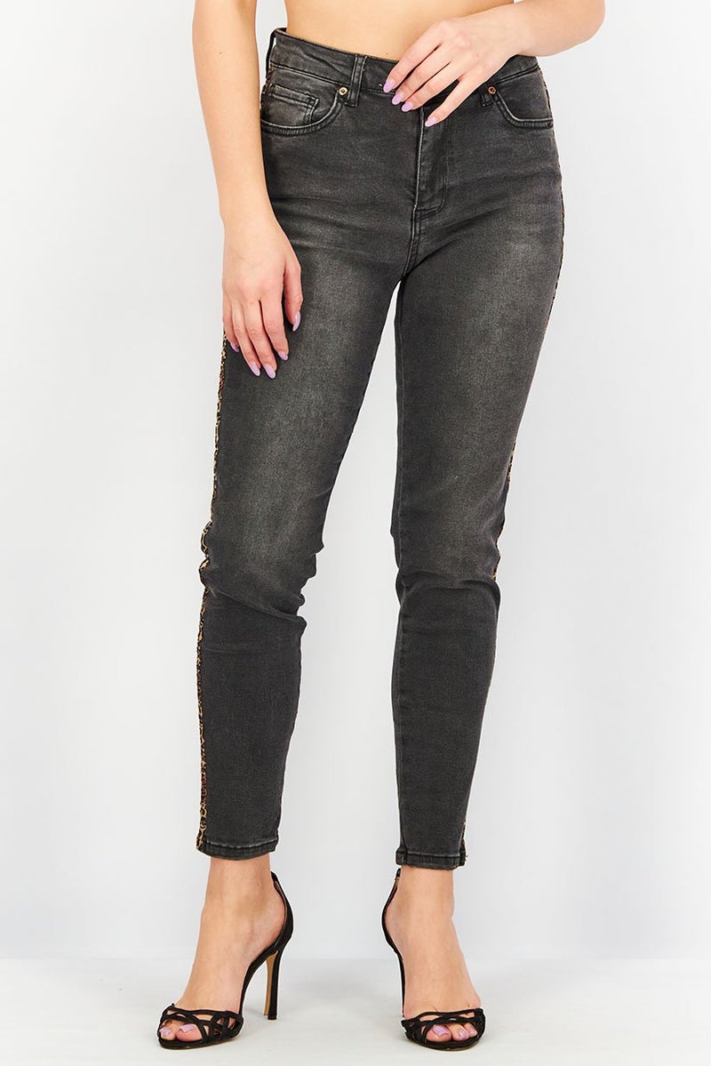 DeFacto Women Skinny Fit Washed Stretchable Jeans, Dark Grey - Image 1
