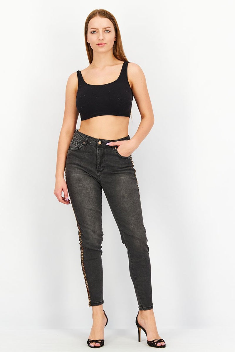 DeFacto Women Skinny Fit Washed Stretchable Jeans, Dark Grey - Image 2